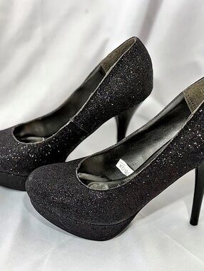 Mossino Black Glitter Platform Heels